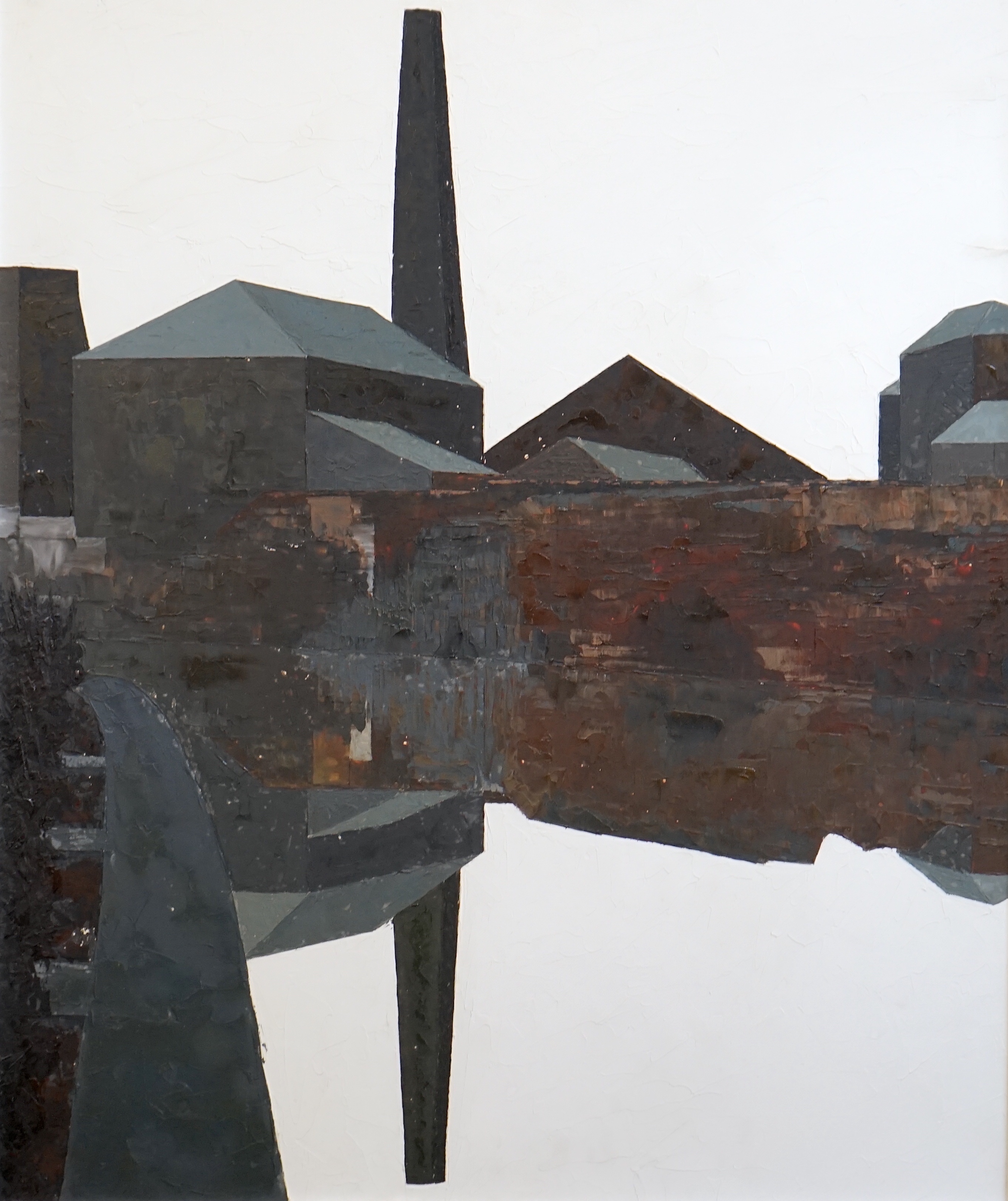 Maurice A. Wade (1917-1991), ‘Black Chimney & Red Wall’, oil on board, 76 x 63cm